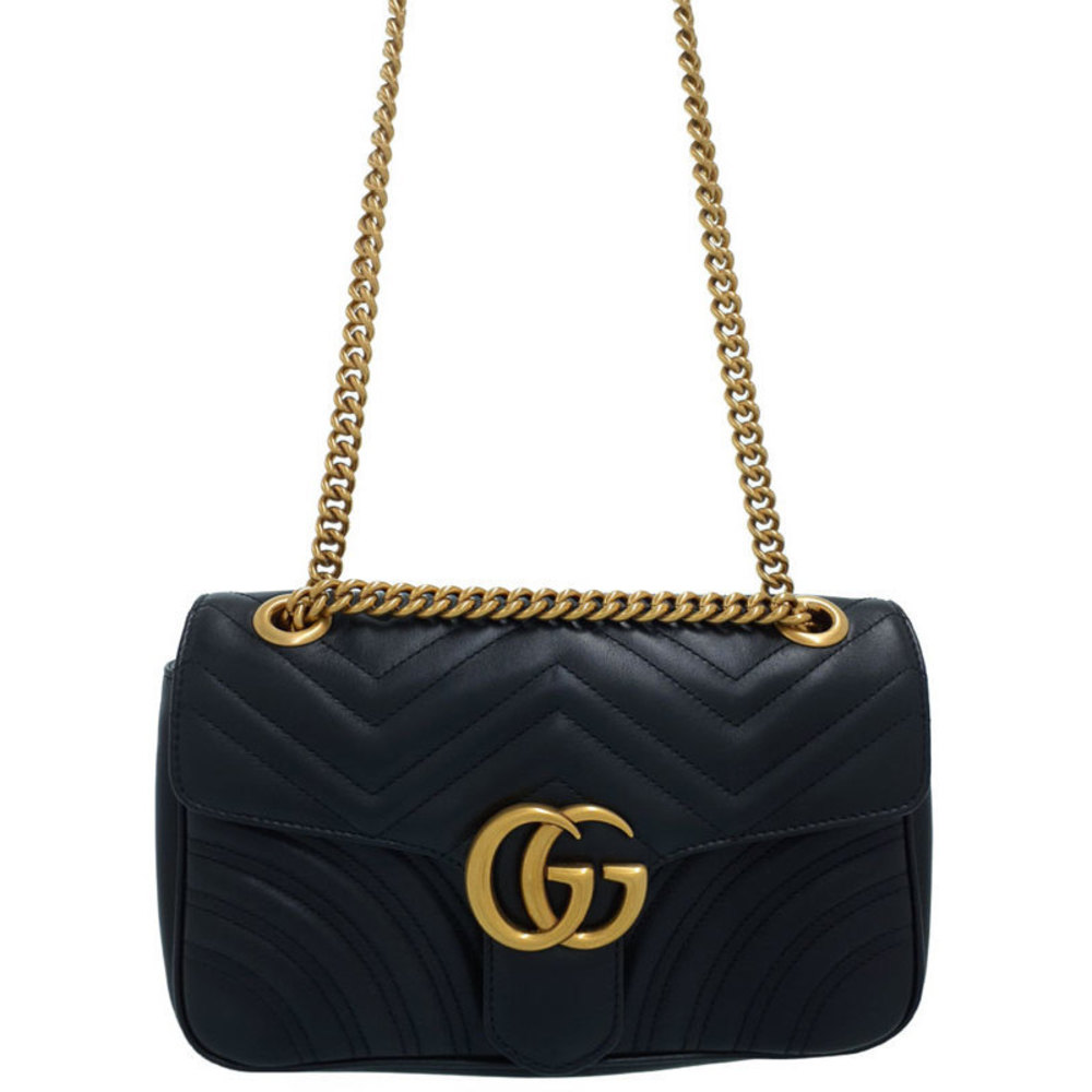 Gucci GG Marmont Quilted Small Shoulder Bag Chain Black